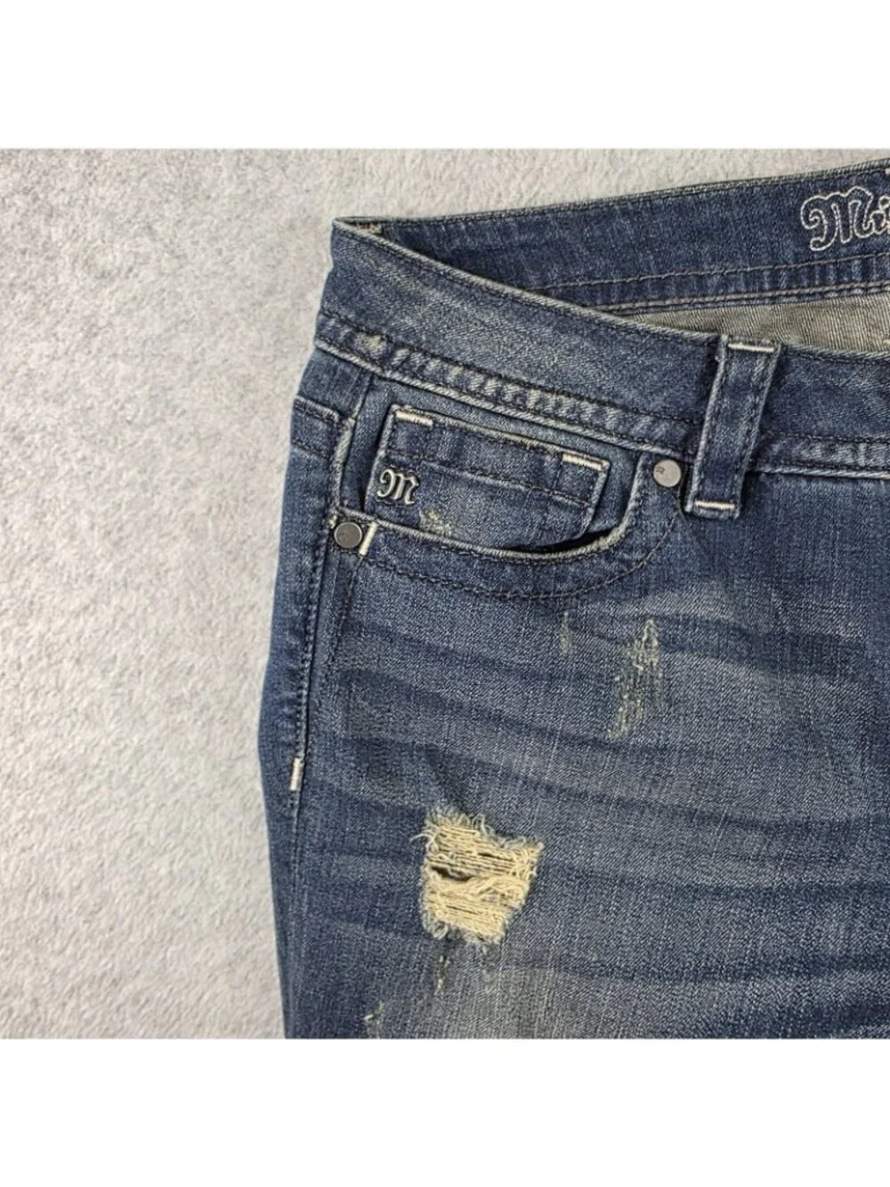 Miss Me Skinny Jeans Womens 31 Blue Medium Wash Distressed Mid Rise 31x30